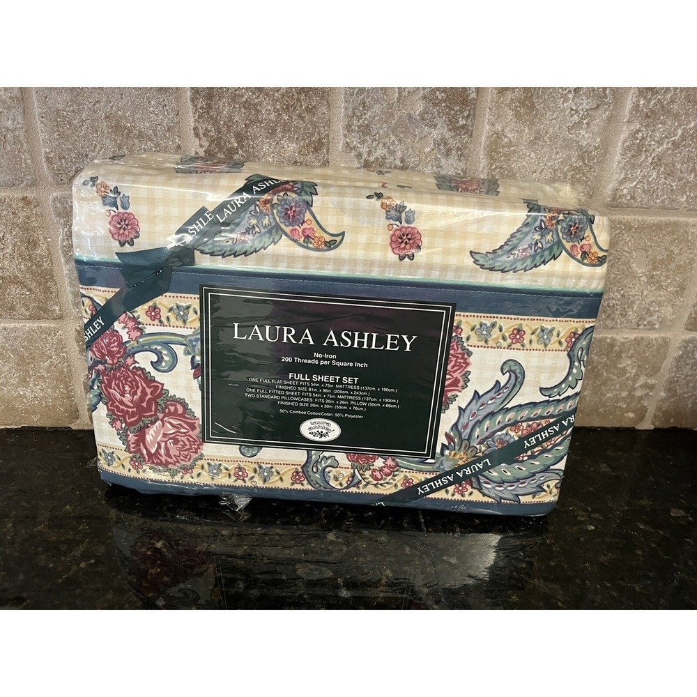 Laura Ashley Portobello Full Sheet Set 200 Percale Floral NIP Vintage 1990s NEW